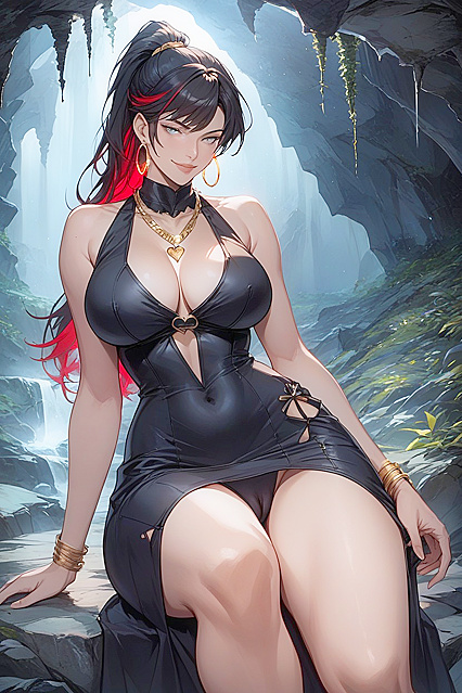 Camel Toe Action in Black Leather High Heels Hentai Hentai AI Image