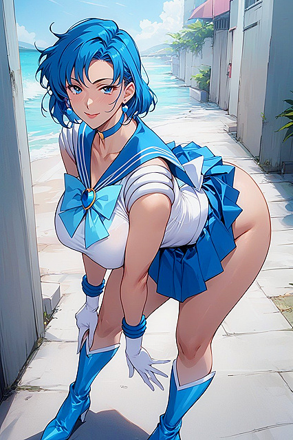 Mizuno Ami's Blue Skirt and Massive Breasts inMind-Blowing Hentai AI Image