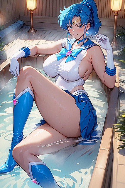 Sailor Mercury's Blue Skirt and Big Breasts in Steamy Hentai AI Image