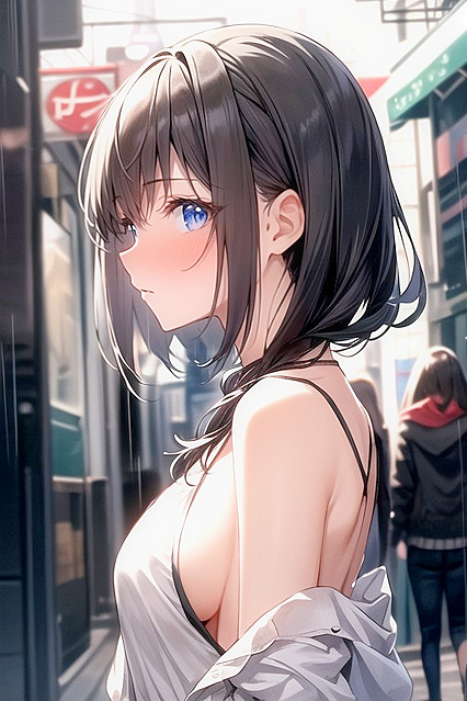 Two People with Fringes Enjoy Rainy Day Hentai AI Image