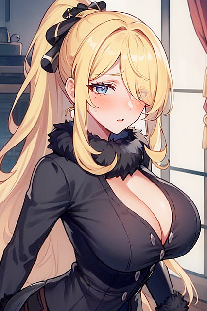 Natural Big Saggy Boobs and Hairy Pussy in Hand-guard Hentai AI Image