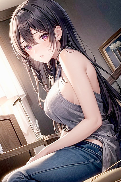 Soft Pastel Noir with Seductive Red Eyes Hentai Hentai AI Image