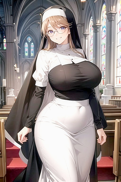 Chubby Chick Grins While Folding Her Hands Over Busty Chest in Hentai AI Image