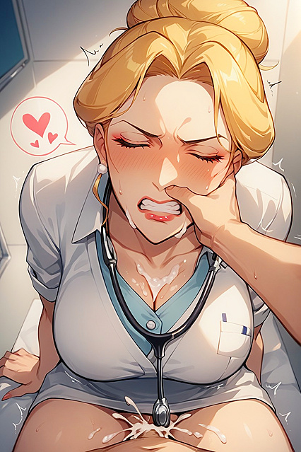 Blonde Covers Her Mouth in Heart-Themed Hentai AI Image