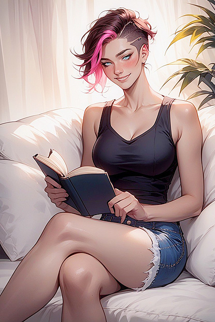 Waist-Up Shot with Highly Detailed Blue-Eyed Hentai Chick in Hentai AI Image