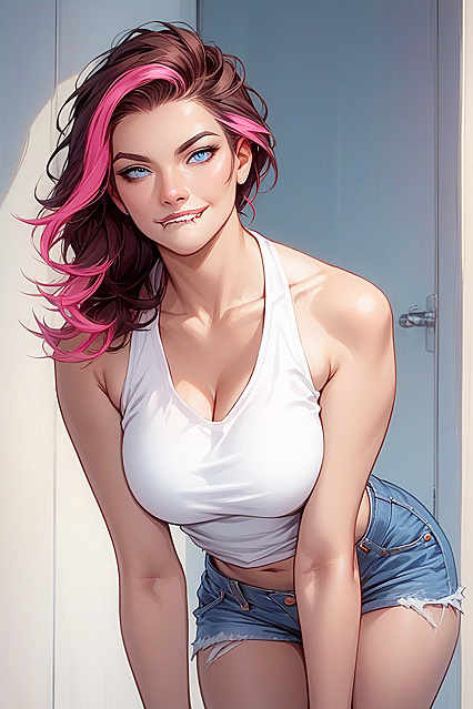 Small Breasts Bent Over in Sexy Jean Shorts Hentai AI Image