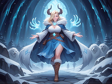 MonsterWoman with Rounded Shoulders and voluptuous Breasts in Hentai AI Image