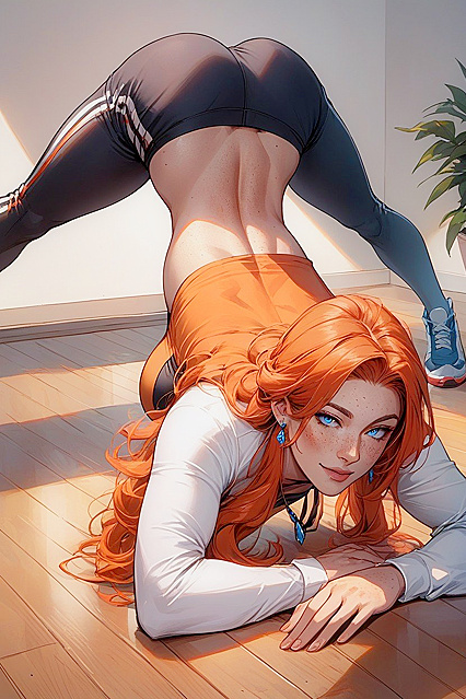 Redhead in Jack-o'-Lantern Pose with Blue Eyes for Seductive Hentai Pleasure