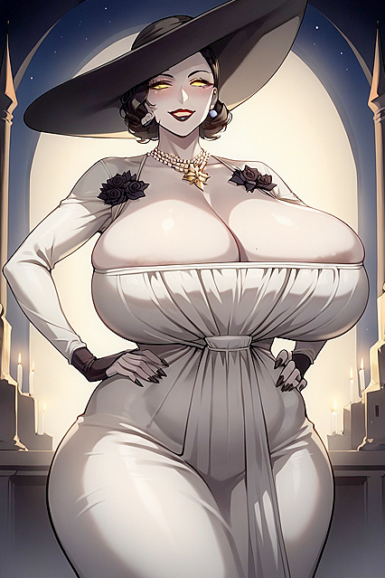 Seductive Smile and Blush - Hands on Hips, Long Black Nails in Naughty Hentai AI Image