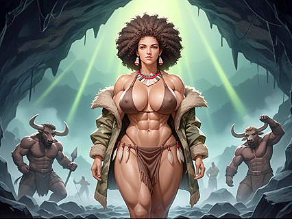 Afro Stud with Strong Face and Brown Fur Surcoat in Steamy Hentai AI Image