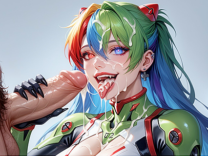 Smiling With Open Mouth While in Green Evangelion Bodysuit Hentai Hentai AI Image