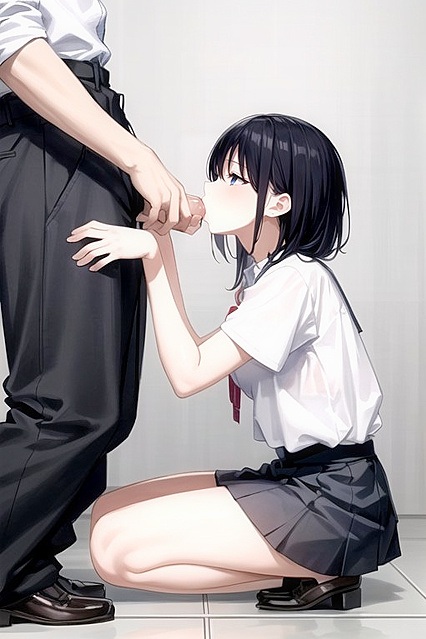 SchoolGirl 18+ 18+ in Bra and Uniform Giving Intense Blowjob in Third-Person Hentai Hentai AI Image