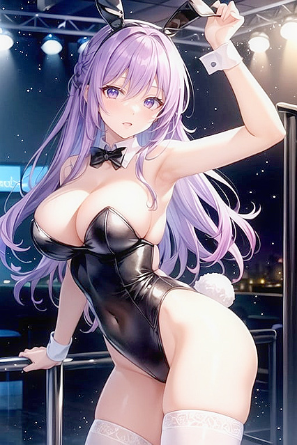 Dutch Beauty with Purple Hair Strips Down in Anime Strip Club Seduction