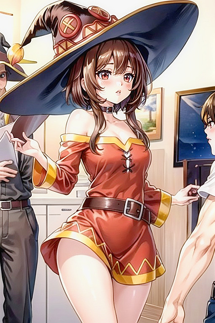 Megumin from KonoSuba Bound in Colorful Manga Style Hentai AI Image