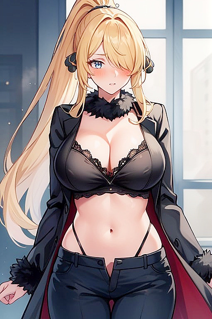 Perfectly Round Breasts, Swept Bangs, Shiny Lips in Steamy Hentai AI Image