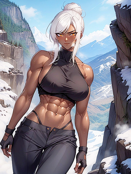 Climbing with Fit Dark-Skinned Beauty in Horny Hentai AI Image