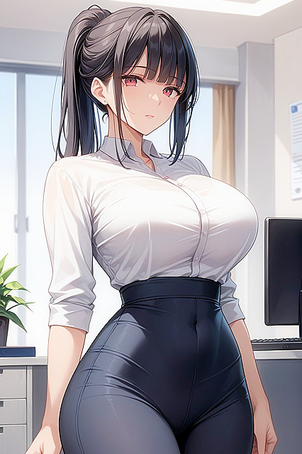Tight Waist and Office Shirt Tease in Tail-Hugging Hentai AI Image