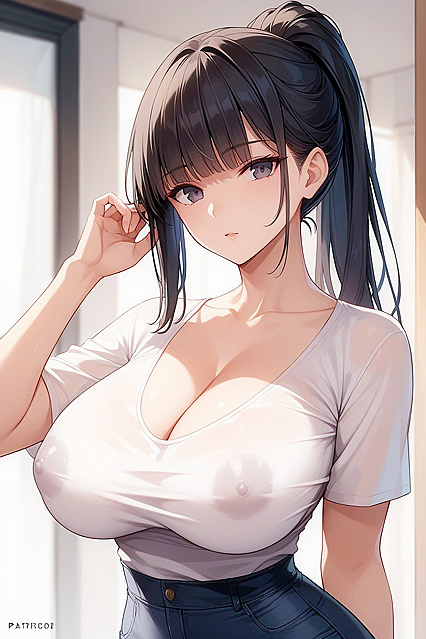 Woman Shows Off Nipple Bulge and Deep Cleavage in Steamy Hentai AI Image