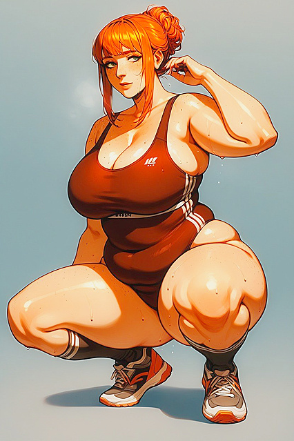 Squats, Big Ass, Thigh-High Stockings in Steamy Hentai AI Image