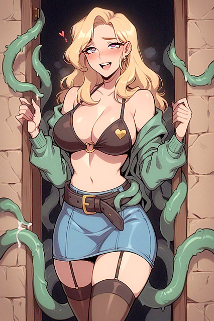 Horny Wide-Hipped Beauty in Garter Belt and Leather Leggings