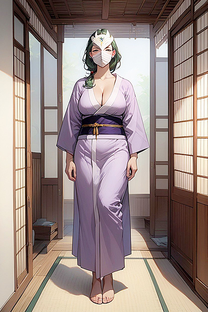 Huge Tits and Defined Features in White Non-Woven Mask Hentai Hentai AI Image