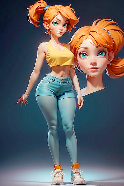 Misty from Pokémon Wearing Red Sneakers in Reversed Hentai AI Image