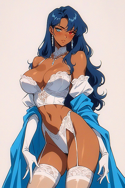 Blue-Eyed Beauty Stares Intently at You in Captivating Hentai Hentai AI Image