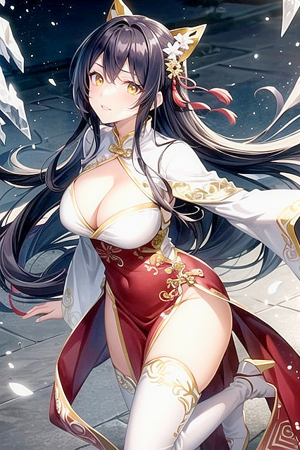 Tall Beauty with Long Hair and Sleevies Seduces in Hentai AI Image