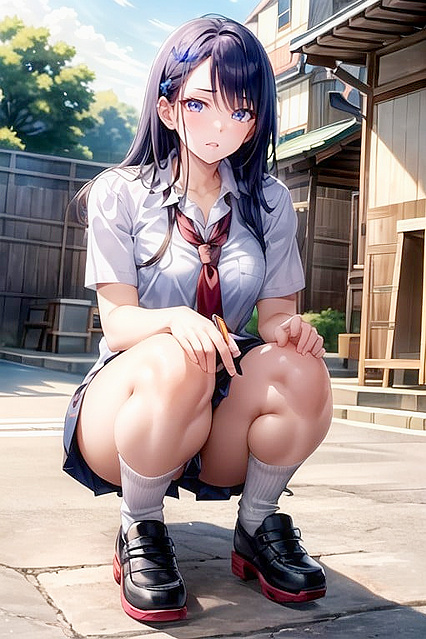 Squatting and Showing Off Shapely Legs in Perfect Form Hentai AI Image
