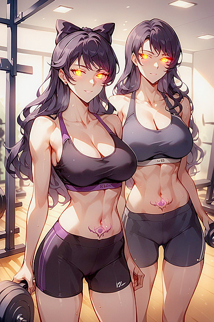Glowing Eyes and Exposed Breasts in Sporty Bra Hentai AI Image