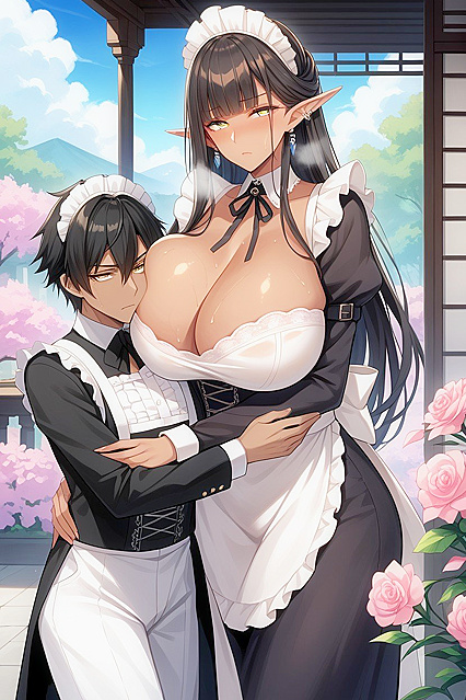 Sexy Milf in Pink Blouse Takes It All in the Living Room Full Body Hentai AI Image