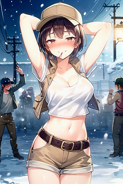 Fiolina from Metal Slag Handjob with Mouth Wide Open Hentai AI Image