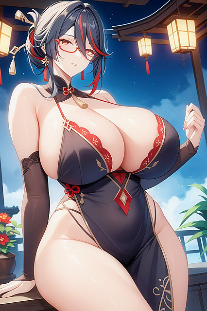 Furred Chest and Heterochromia Babe Exploring Her Hairy Pussy in Hentai AI Image