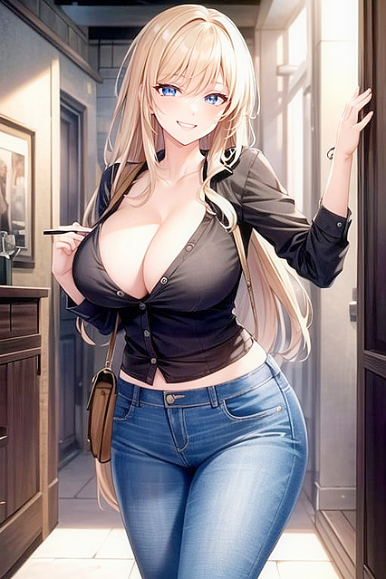 Blonde with Blue Eyes Standing Tall in Steamy Hentai AI Image