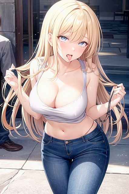 Ahegao Standing Blue-Eyed Girl 18+ in Mind-Blowing Hentai AI Image