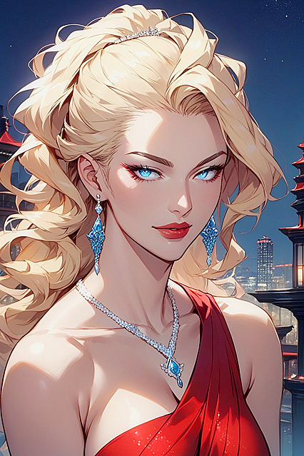 Blonde in Night City Background Enjoys Slim Body Hentai AI Image