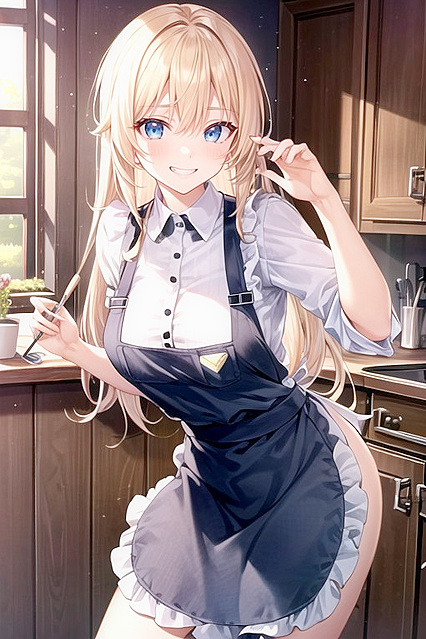 Standing Apron Clad Girl 18+ Smirking in Sexy Hentai AI Image