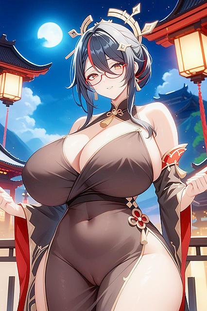 MassiveCum Fills Gaping Vagina in Glasses Hentai AI Image