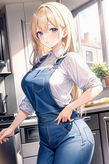 Blonde in Jeans and Apron for Steamy Hentai AI Image