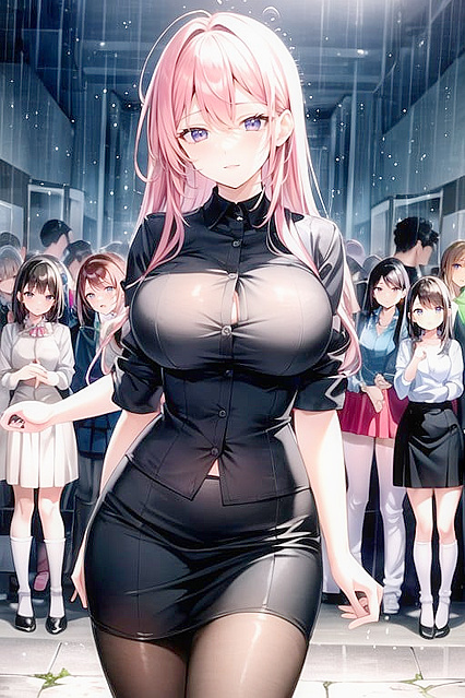 Teacher's Round Ass Soaked in Rainy Hentai AI Image