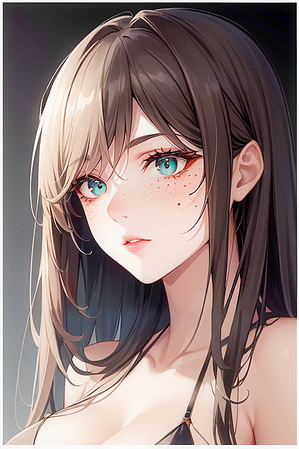 Her Thick, Well-Defined Eyebrows Arch Over Muted Gray-Green Eyes in Seductive Anime hentai Hentai AI Image