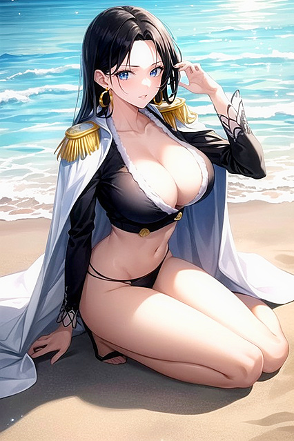 Boa Hancock's Juicy Ass in a Black Bikini for steamy One Piece Hentai AI Image