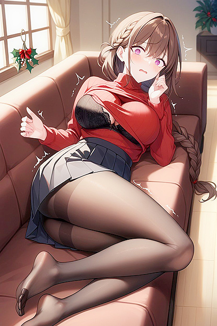 Wide-Hipped Beauty in Opaque Black Pantyhose Shines in Pale-Skinned Hentai AI Image