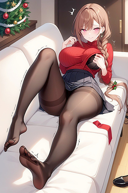 Laid Out in Opaque Black Pantyhose and Lace Bra, Body Shaped by Super Hentai Hentai AI Image
