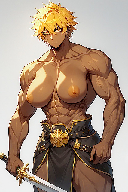 Dark-Skinned Beauty with Muscular Arms and Exotic Eyes in Sensual Hentai AI Image