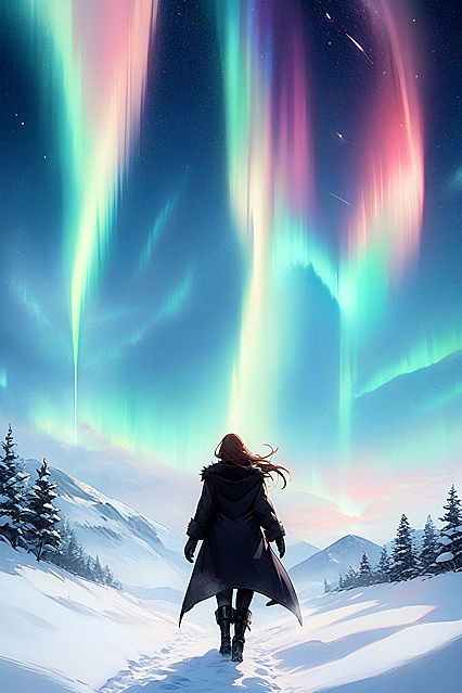 Aurora Borealis Wrapped in Thick Black Gloves and an Extremely Long Coat Hentai Hentai AI Image