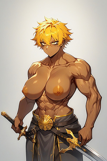 Ferocious Golden-Haired Warrior Woman Dominates in Dark Hentai AI Image