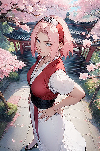 Haruno Sakura's Smug Expression Dominates Top-Down Hentai AI Image