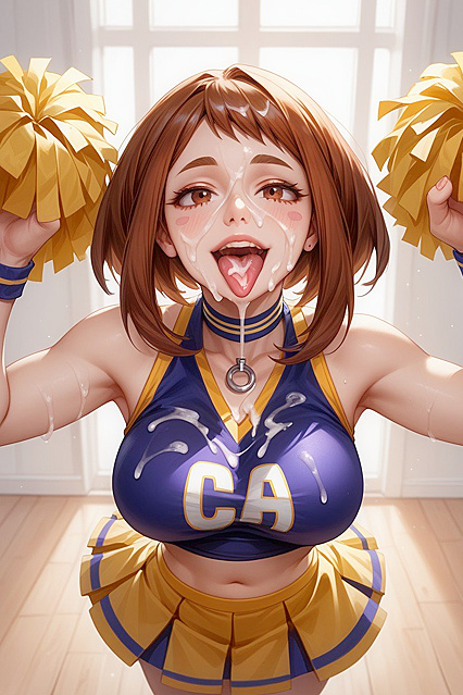 Ochaco Uraraka Shows Her Tongue in Cheerleader Outfit for Steamy Hentai AI Image