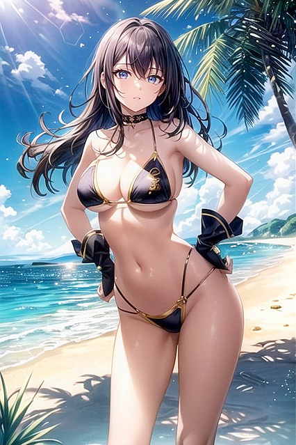 Soft Light Bikini Threesome with Busty Girl 18+s in Hentai Hentai AI Image